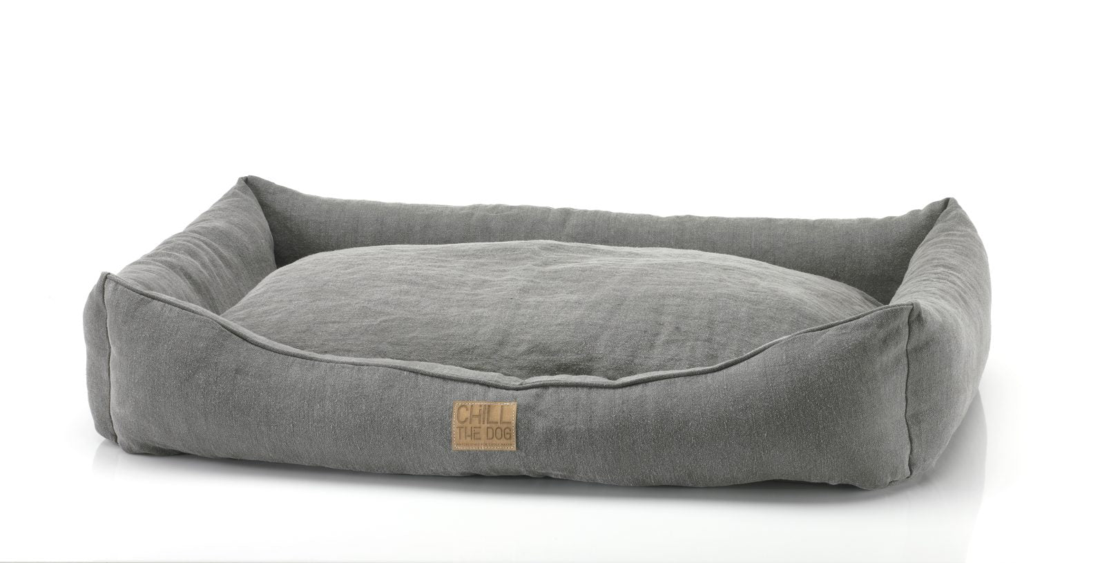 Hundebett mit Rand, Farbe Grau, aus BIO-Hanf, Füllung Latexflocken. Waschbar bei 60 Grad, trocknergeeignet