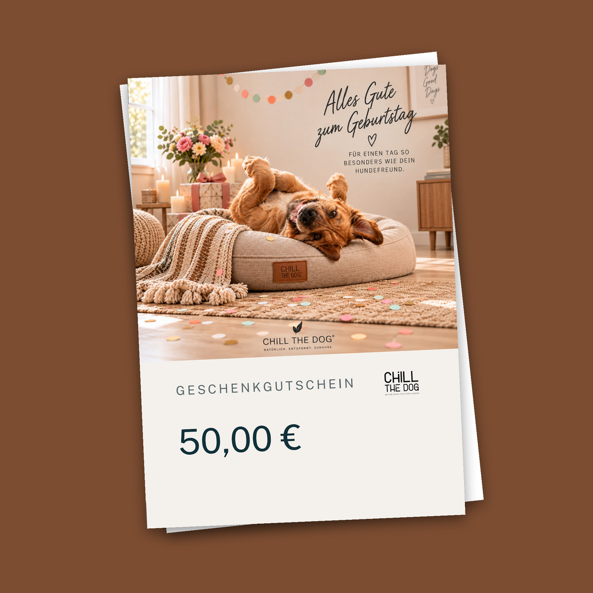Die gefaltete Gutscheinkarte mit Beispielangaben